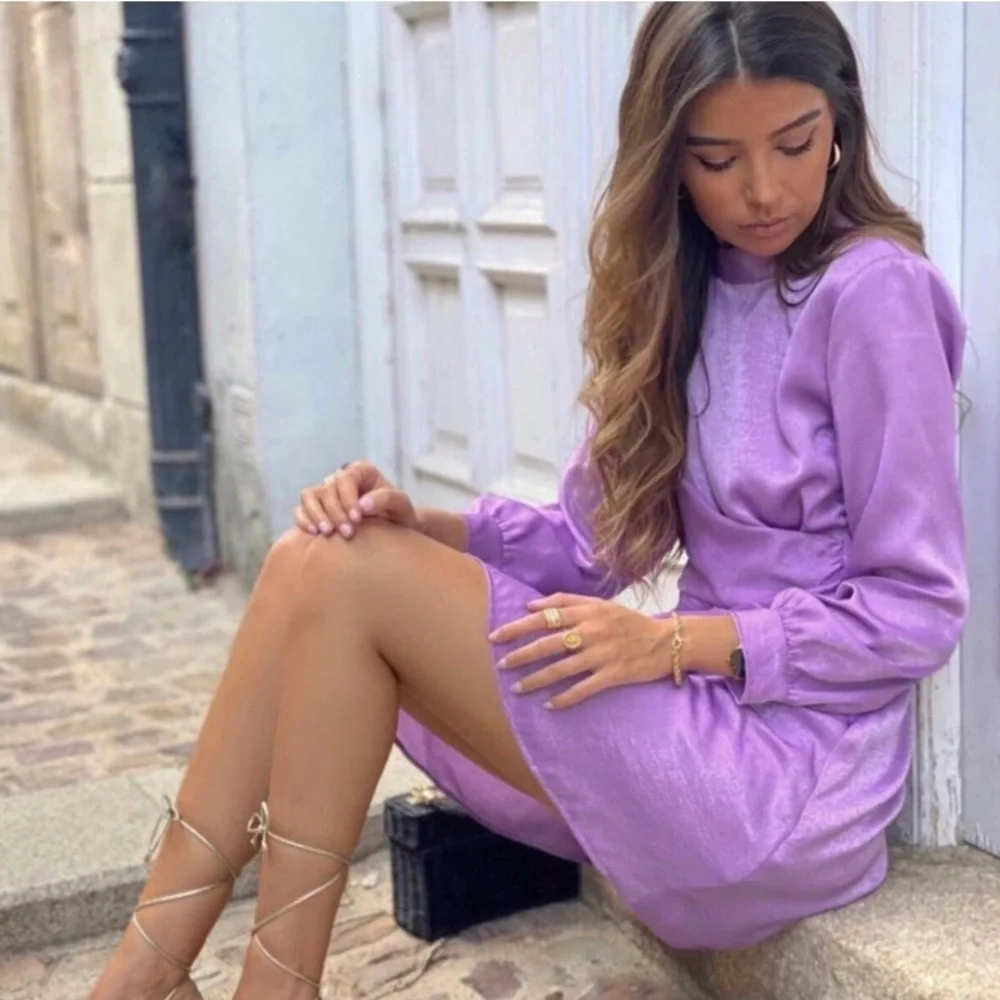 Zara Light Lilac Draped Satin Effect Dress - Picture 2 of 16